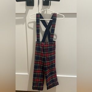 Janie and Jack Plaid Suspender Pants - Red and Blue